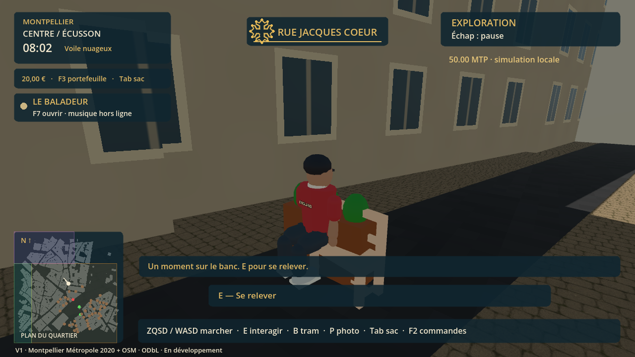 V1 visual evidence: bench interaction. A screenshot illustrates one state; it does not prove every possible path.