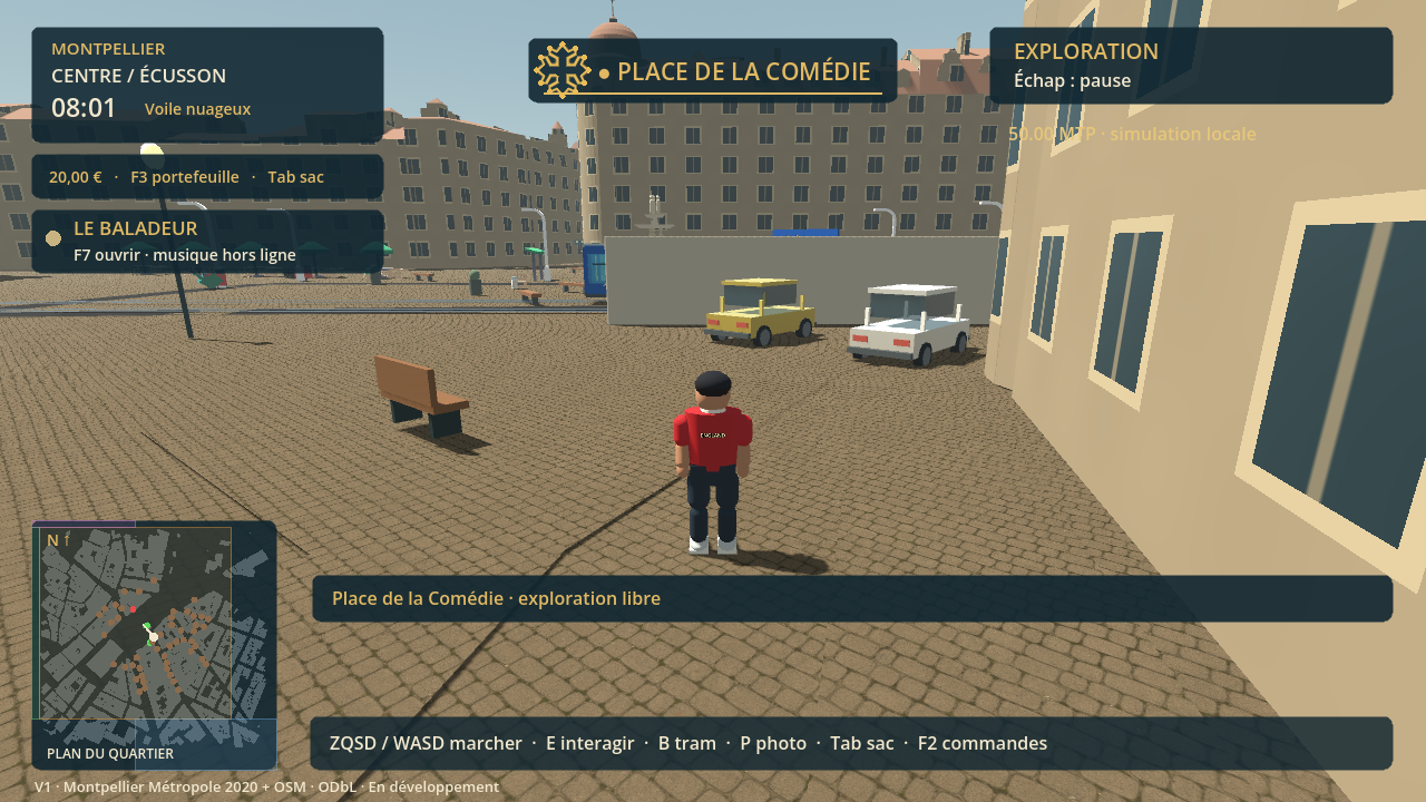 Screenshot preserved with the V1 evidence, 30 September 2026: Place de la Comédie. Actual game image, with no rendering enhancement.
