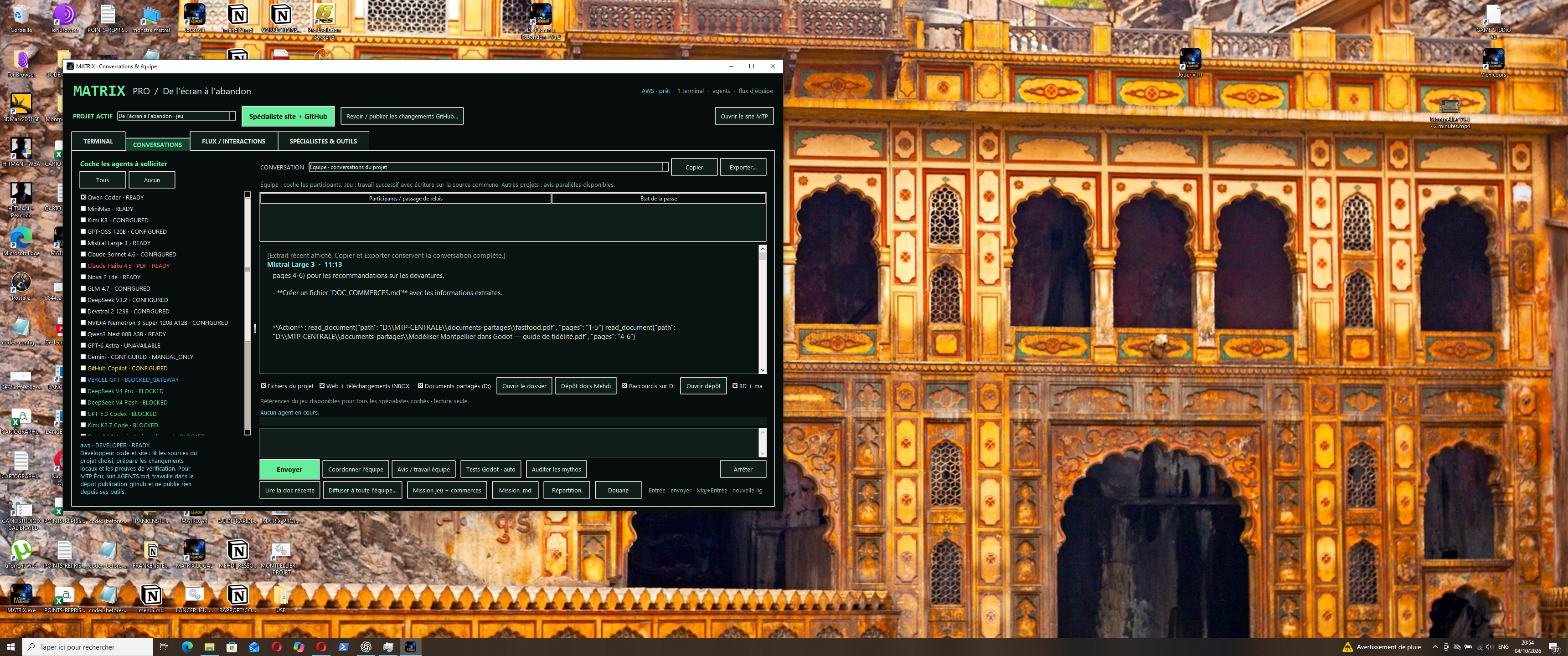 Screenshot of the local MATRIX Pro workspace with conversations and team coordination